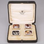 Set of Four English Engraved Silver and Tortoiseshell Game Place-Card Holders, Charles & Richard Com