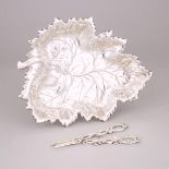 American Silver Strawberry Leaf Dish and Grape Shears, 20th century, dish length 10.8 in — 27.4 cm (
