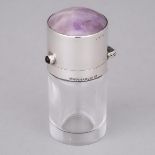 English Silver and Amethyst Quartz Mounted Glass Perfume Bottle, Levi & Salaman, Birmingham, 1912, h