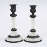 Pair of French Rock Crystal and Bronze Candlesticks, 20th century, height 7.75 in — 19.7 cm