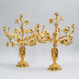 Pair of French Neo Gothic Gilt Bronze Figural Candelabra, mid 20th century, height 25.75 in — 65.4 c