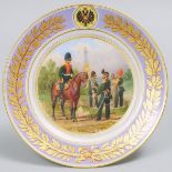 Russian Imperial Porcelain Factory Military Plate, period of Alexander II, 1855-81, diameter 9.8 in