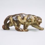 Royal Copenhagen Mottled Brown Glazed Stoneware Panther, Knud Kyhn, mid-20th century, length 15.9 in