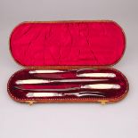 Victorian Silver Plate and Carved Ivory Handled Carving Set, late 19th century, large knife length 1