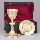 French Silver-Gilt and Plated Chalice and Paten, late 19th/early 20th century, height 8.7 in — 22.2