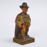 German Carved and Polychromed Automaton Whistling Figure of a Young Boy with an Umbrella, by Karl Gr