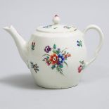 Worcester Polychrome Floral Decorated Teapot and Cover, c.1780, height 5.1 in — 13 cm