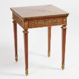 François Linke Gilt Bronze Mounted Kingwood Parquetry Envelope Table à Jeux, c.1900, 29 x 23 x 23 in