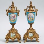 Pair of Gilt-Metal Mounted 'Sèvres' Covered Vases, late 19th century, height 12.9 in — 32.7 cm (2 Pi