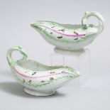 Pair of Worcester Cos Lettuce Leaf Sauce Boats, c.1760, approx. length 9.8 in — 25.5 cm (2 Pieces)