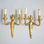 Pair of French Neoclassical Gilt Bronze Two Candle Wall Sconces, 20th century, height 15 in — 38.1 c