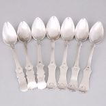 Seven Turkish Silver Tea Spoons, 19th century, approx. length 6 in — 15.3 cm (7 Pieces)