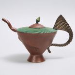 Laurie Rolland (Canadian, b. 1952), Brown, Green, and Gold Glazed Stoneware Teapot, c.2000, height 7