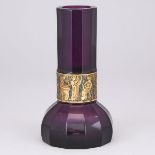 Moser Etched and Gilt Cut Amethyst Glass Vase, early 20th century, height 7.6 in — 19.3 cm