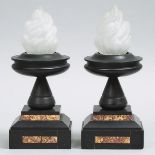 Pair of French Black Belgian Marble Mantle Garniture Tazzas, 19th century, inclusive height 12 in —