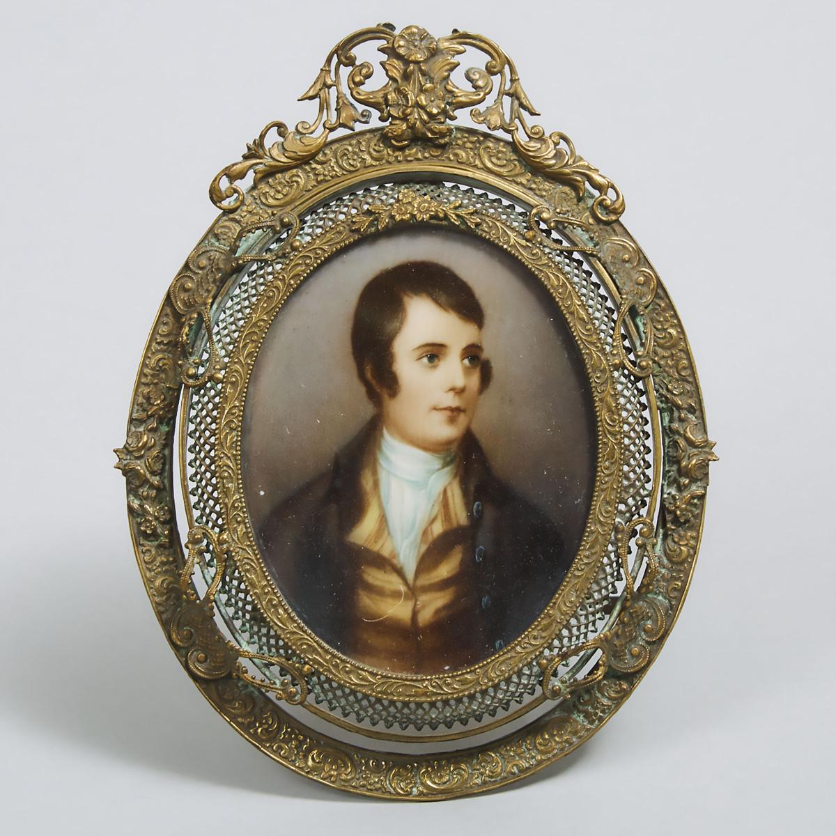 Portrait Miniature of Robbie Burns after Alexander Nasmyth (Scottish, 1758-1840), 4.5 x 4.1 in — 11.