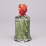 American Silver Mounted Carved Carnelian and Spinach Jade Cigarette Box, Lebkuecher & Co., Newark, N
