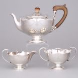 English Silver Tea Service, Edward Souter Barnsley, Birmingham, 1919, teapot height 6.6 in — 16.7 cm