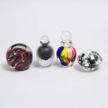 Two Studio Glass Paperweights and Two Perfume Bottles, late 20th century, largest height 4.5 in — 11