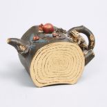 Chinese Yixing Zisha Trunk Form Teapot, 20th century, height 3.3 in — 8.5 cm