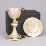 French Silver-Gilt and Silver Plated Chalice and Paten, early 20th century, height 8 in — 20.5 cm, d