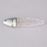 Continental Enameled Silver Mounted Cut Glass Novelty Fish-Form Perfume Bottle, c.1914, length 3.9 i