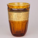 Bohemian Cut, Etched and Gilt Amber Glass Vase, probably Moser, mid-20th century, height 8.3 in — 21