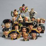 Seventeen Royal Doulton Character Mugs and Jugs, 20th century, largest height 7.1 in — 18 cm (17 Pie