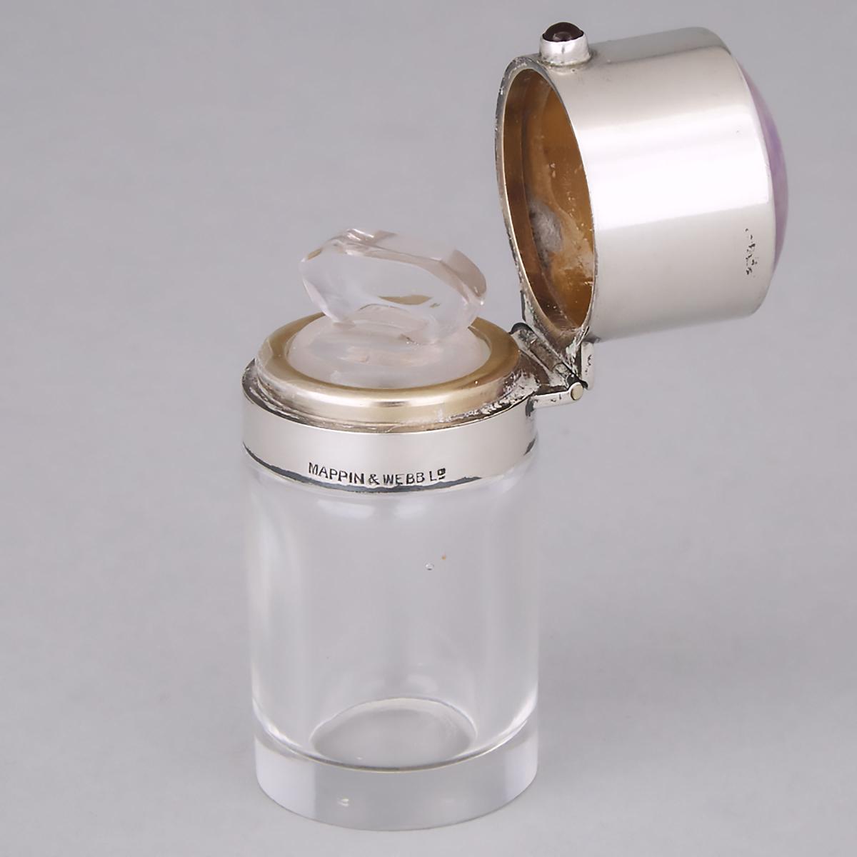 English Silver and Amethyst Quartz Mounted Glass Perfume Bottle, Levi & Salaman, Birmingham, 1912, h - Image 2 of 2