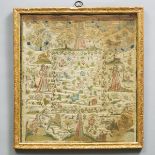 Charles II Stumpwork Sampler, 17th century, 26.25 x 24 in — 66.7 x 61 cm