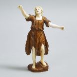 South German Walnut and ivory Figure of an Angel, Workshop of Simon Troger (1683-1768) first half,