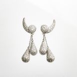 Pair Of 14k White Gold Screw-Back Drop Earrings, each centering a brilliant cut diamond (approx. 0.3