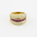 18k Yellow Gold Ring, set with 62 small brilliant cut diamonds and 13 baguette cut rubies (approx. 1