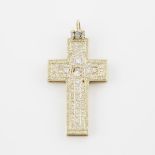 10k Yellow Gold Cross Pendant, set with a brilliant cut diamond (1.20ct.) and 86 various round and m