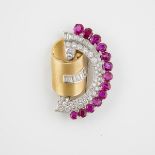18k Yellow Gold And Platinum Spray Brooch, set with 13 oval cut rubies (approx. 6.50ct.t.w.), 17 bag