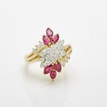 14k Yellow Gold Cocktail Ring, set with 21 brilliant cut diamonds (approx. 0.90ct.t.w.) and 6 marqui