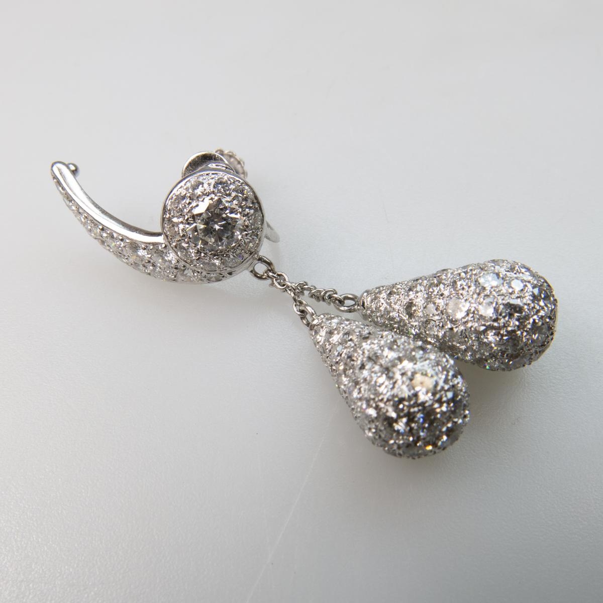 Pair Of 14k White Gold Screw-Back Drop Earrings, each centering a brilliant cut diamond (approx. 0.3 - Image 2 of 3