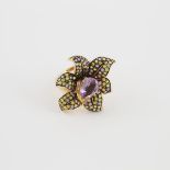 14k Rose Gold Ring, formed as a flower and set with a pear cut amethyst (10.1mm x 8.0mm x 5.1mm) and