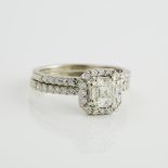 14k White Gold Engagement/Wedding Ring Suite, set with an asscher cut diamond (1.01ct.) and 48 small