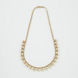 Israeli 14k Rose Gold Fringe Necklace, set with cultured pearls