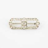 14k White Gold Rectangular Brooch, set with 35 various old cut diamonds (approx. 1.00ct.t.w.), with