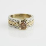 14k White And Yellow Gold Filigree Ring, set with a brilliant cut brown diamond (approx. 1.00ct.) an