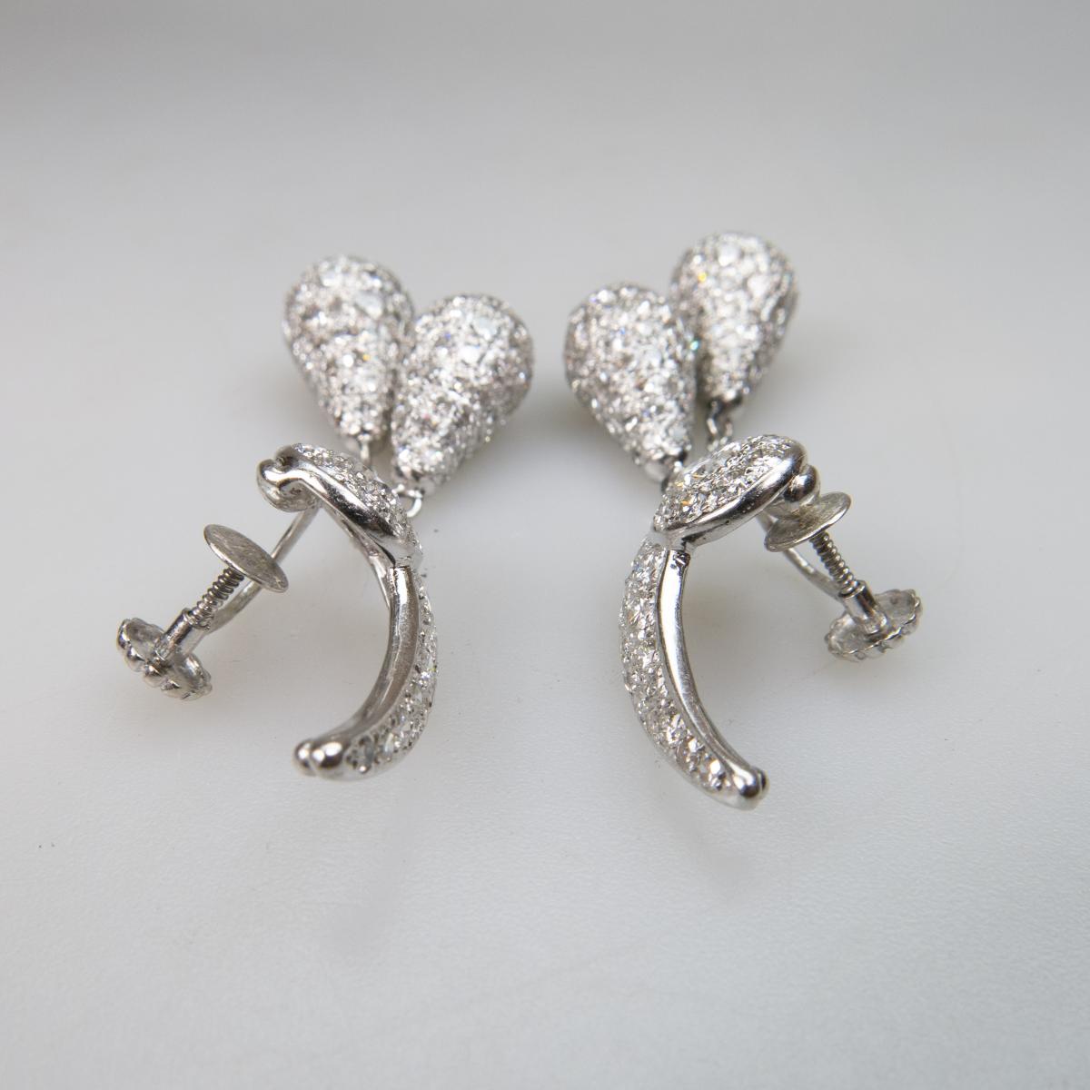 Pair Of 14k White Gold Screw-Back Drop Earrings, each centering a brilliant cut diamond (approx. 0.3 - Image 3 of 3