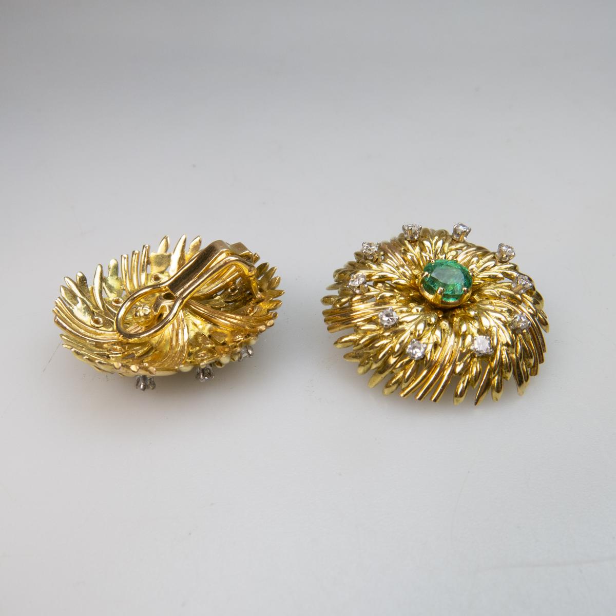 Pair Of 18k Yellow Gold Clip-Back Button Earrings, each set with a full cut emerald (approx.0.50ct. - Image 2 of 2