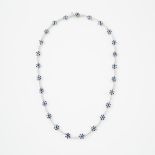 18k White Gold Necklace, set with 175 small full cut sapphires (6.50ct.t.w.) and 124 brilliant cut d