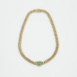 14k Yellow Gold Necklace, centering a heart-shaped emerald cabochon (12.0mm x 8.5mm) encircled by 16