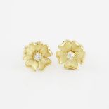 Pair Of Approximately 16k Yellow Gold Cufflinks, each formed as a flowerhead and set with a brillian