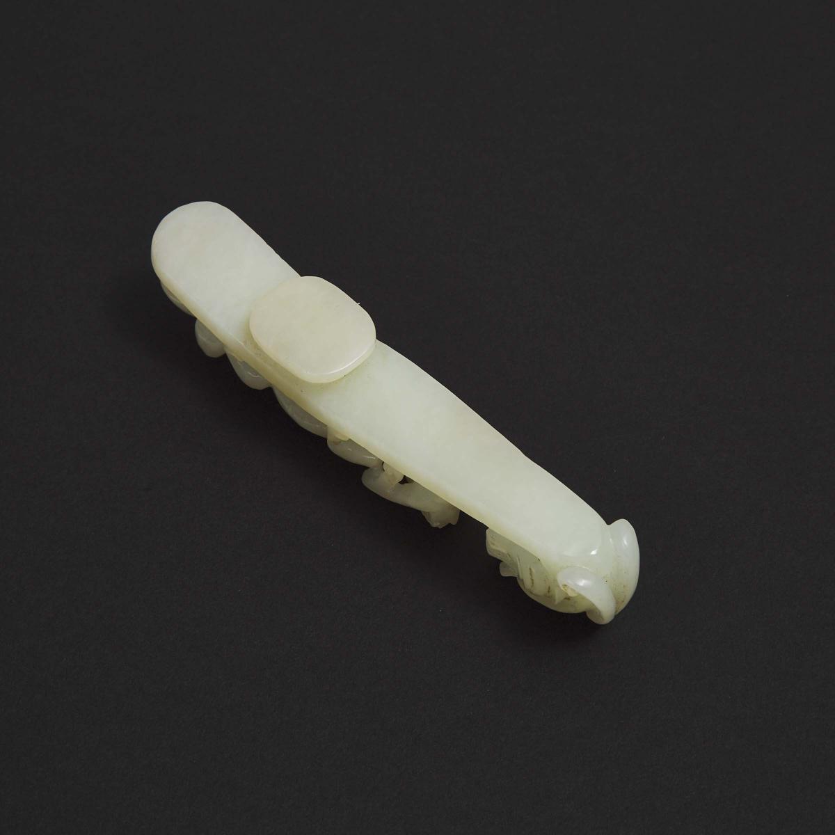 A White Jade Belt Hook, 白玉雕苍龙教子带钩, length 4.7 in — 12 cm - Image 3 of 3