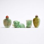 Two Jadeite Snuff Bottles, together with Two Jadeite Carvings, 19th/20th Century, 十九/二十世纪 翡翠鼻烟壶 佛手瓶