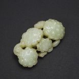 A Pale Celadon Jade 'Lotus' Group Carving, 青白玉雕'莲生贵子'摆件, 1.2 x 3.8 x 2 in — 3 x 9.6 x 5 cm